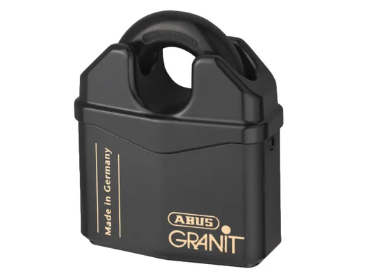 Black ABUS Granit padlock on a white background