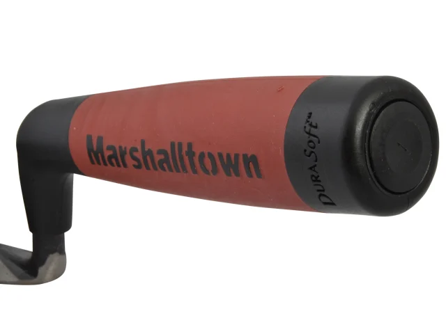 Marshalltown tool handle with red and black design on a white background