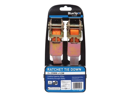 BlueSpot ratchet tie downs packaging on a white background
