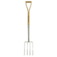 Gardening fork with wooden handle on a white background