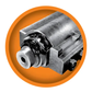 Mechanical component on an orange background
