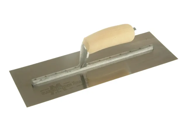 Plastering tool with a wooden handle on a white background