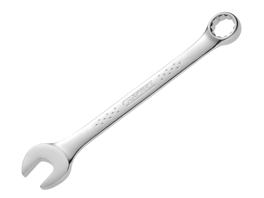 Silver combination wrench on a white background