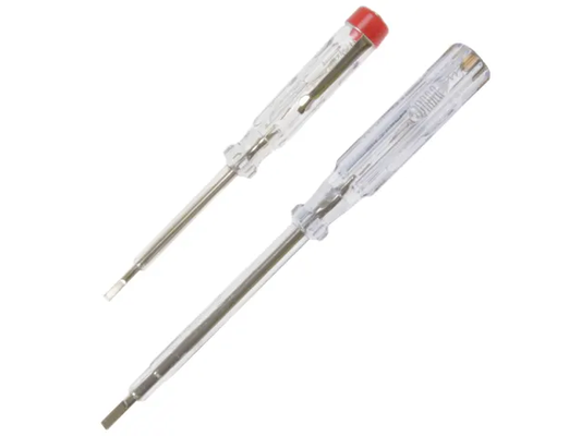 Two screwdrivers with clear handles on a white background