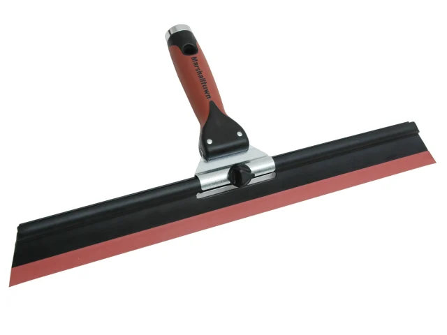 Squeegee with red rubber blade and black handle on a white background