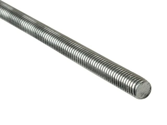 Metal threaded rod on a white background