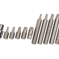 Set of metal drill bits on a white background