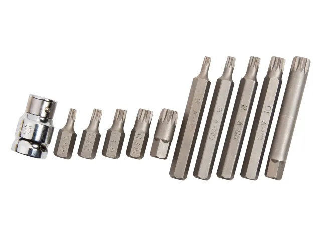 Set of metal drill bits on a white background