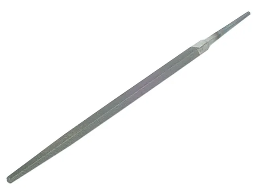 Long metal drill bit on a white background