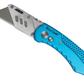 Blue folding knife with a white background