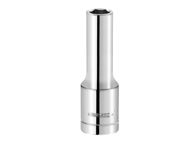 Chrome metal socket tool on a white background
