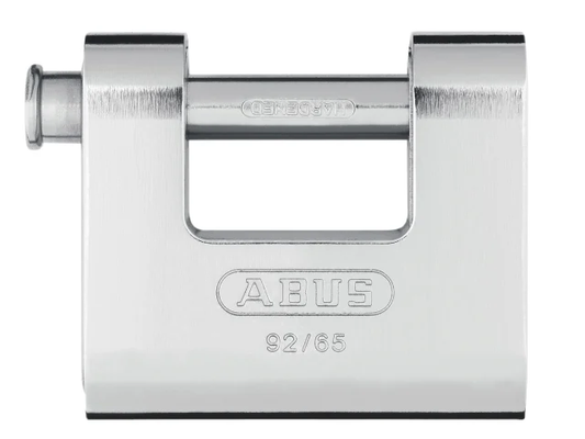 Chrome ABUS padlock on a white background