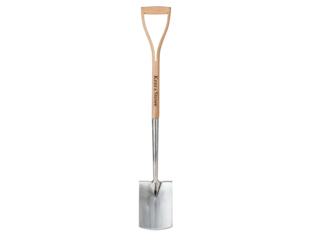 Gardening spade with wooden handle on a white background