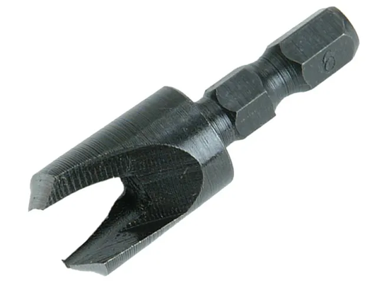 Black metal tool bit on a white background