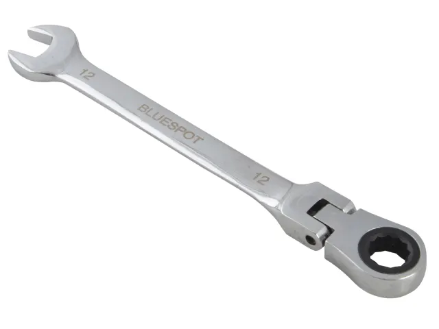 Silver ratcheting wrench with 'Bluespot' branding on a white background