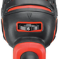 Close-up of a black and red tool with a number 6 indicator on a white background
