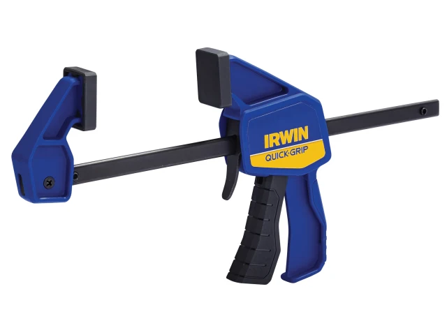 Blue Irwin Quick Grip clamping tool on a white background