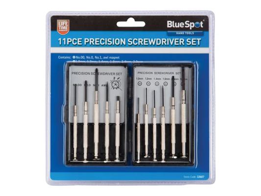 11-piece precision screwdriver set in BlueSpot packaging on a white background