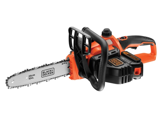 Black and Decker chainsaw on a white background