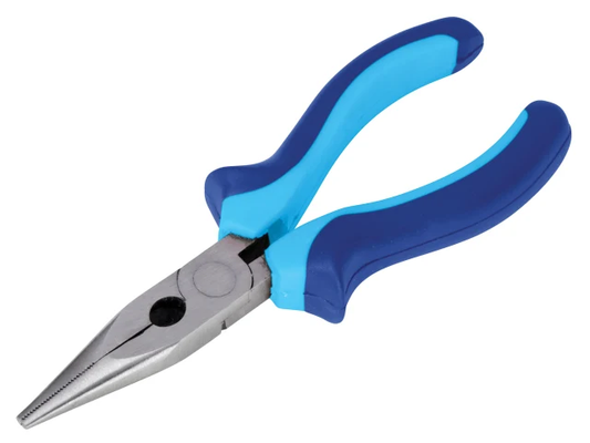 Pair of pliers with blue handles on a white background
