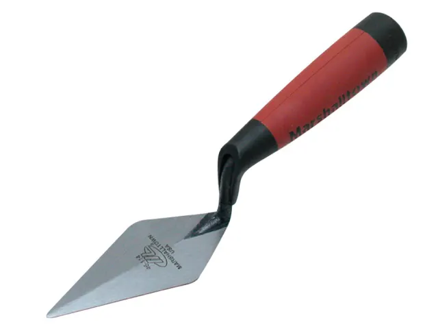 Trowel with red and black handle on a white background