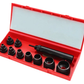 Set of black sockets and tools in a red case on a white background