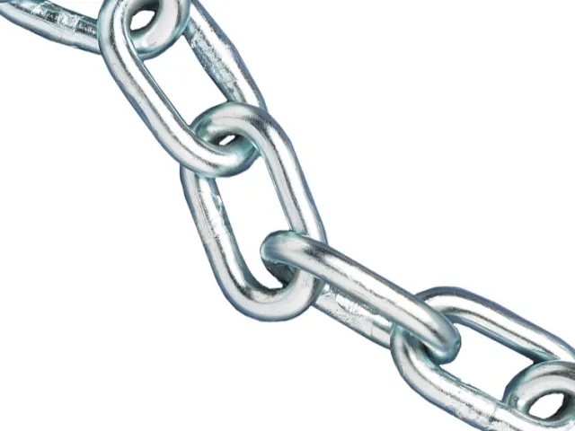 Close-up of a metal chain on a white background