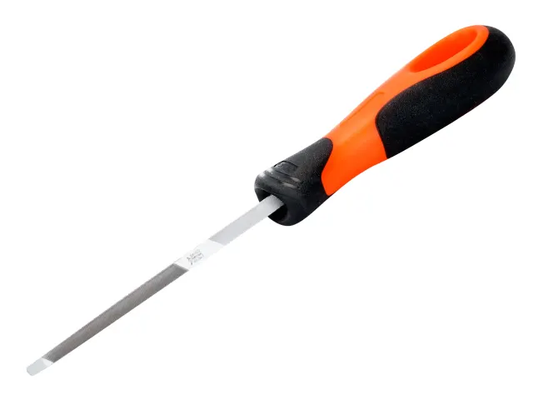 Screwdriver with orange and black handle on a white background