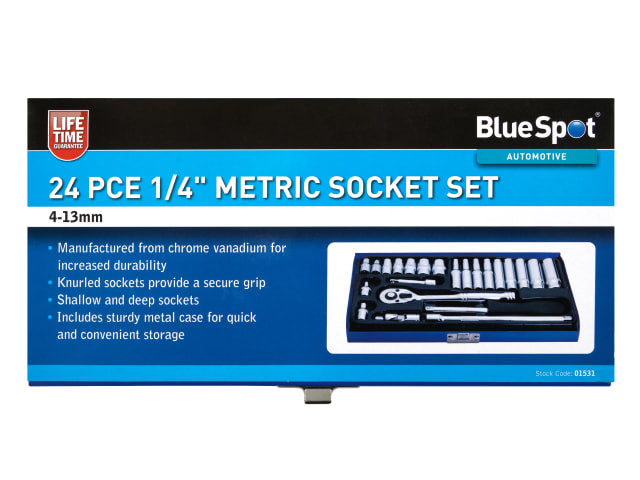 BlueSpot 24-piece metric socket set packaging on a white background