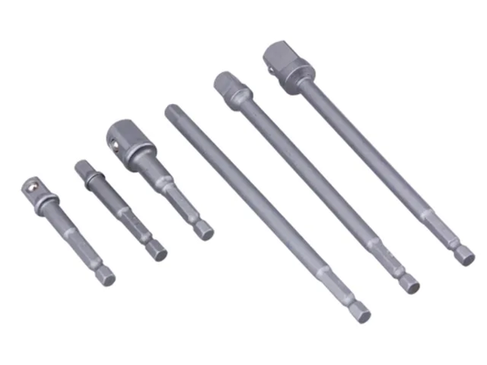 Set of gray drill bits on a white background