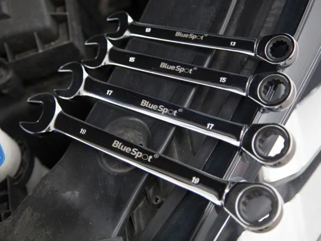 Set of BlueSpot wrenches on a black surface