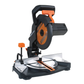 Circular saw with black and orange design on a white background