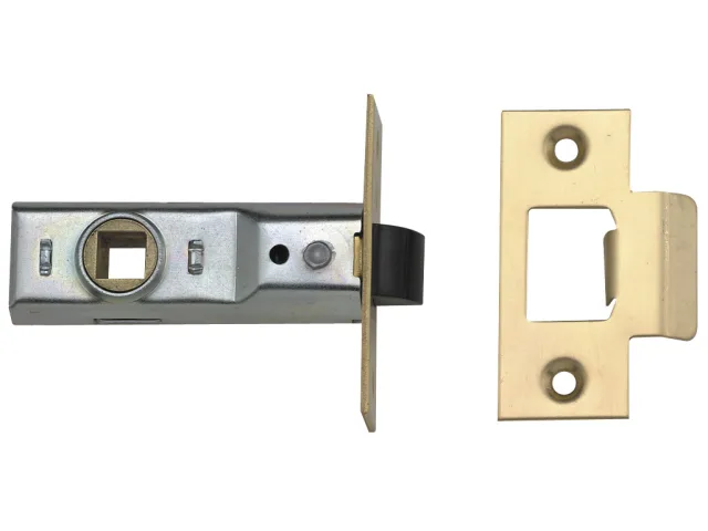 Metal door lock mechanism on a white background