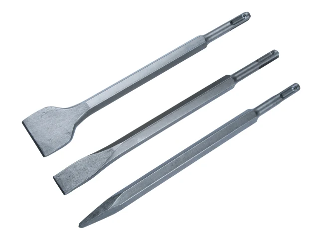 Set of three chisels on a white background