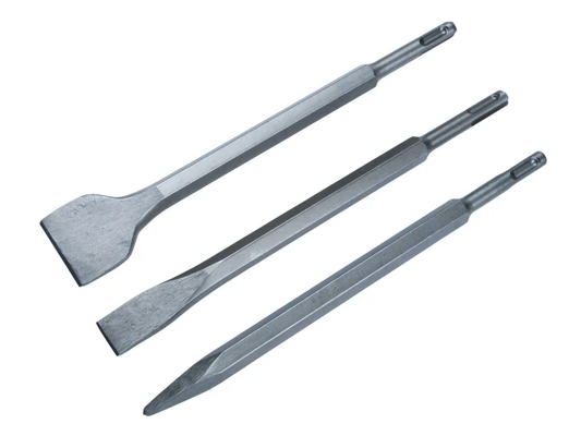 Set of three chisels on a white background