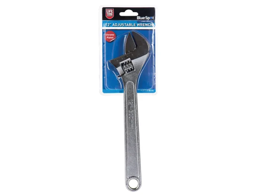 Adjustable wrench on a white background with BlueSpot branding.