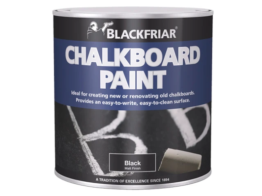 Can of Blackfriar chalkboard paint with text on a white background