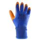 Blue work glove with orange palm on a white background