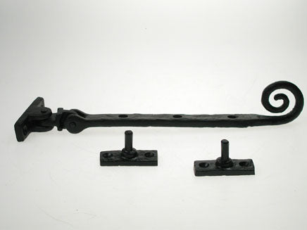 Black Antique Curly Casement Stay (1 per Card) EXB 250mm / 10" - HQ1479/2, Morgans OJ