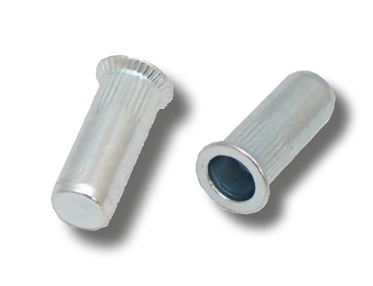 Steel Csk Head Round Knurled Body Open JRP Rivet Nuts, Morgans OJ