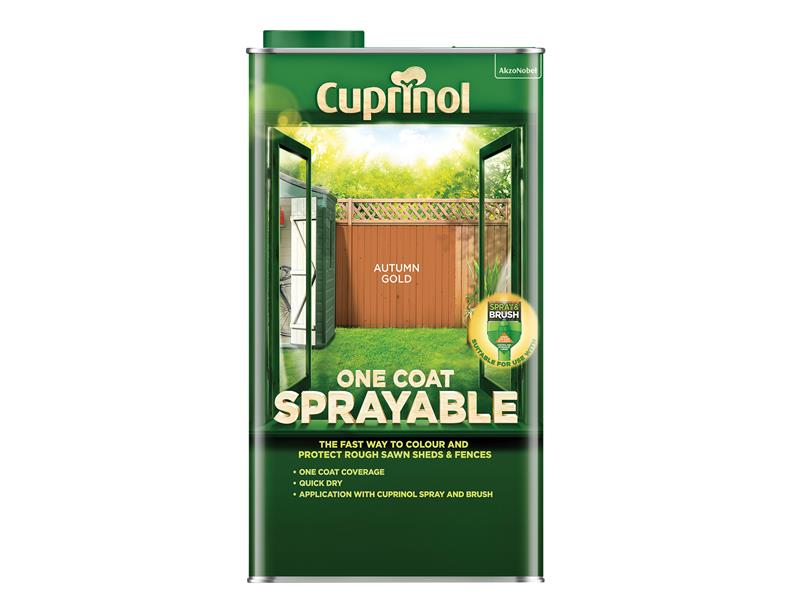 One Coat Sprayable Fence Treatment Autumn Gold 5 litre, Cuprinol