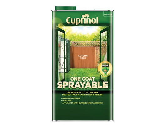 One Coat Sprayable Fence Treatment Autumn Gold 5 litre, Cuprinol