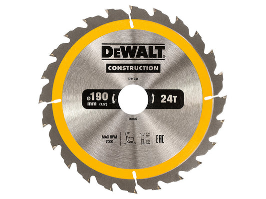 Portable Construction Circular Saw Blade 190 x 30mm x 24T, DEWALT