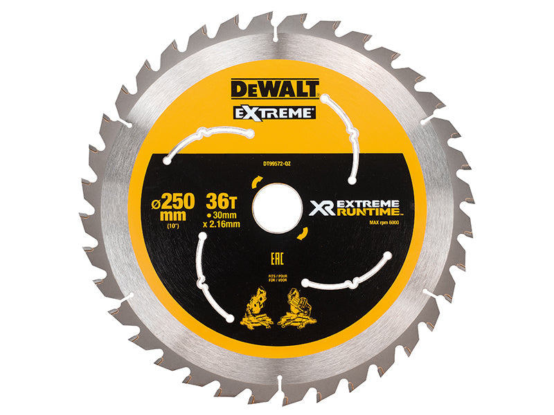 Extreme Runtime FlexVolt Mitre Saw Blade 250 x 30mm x 36T, DEWALT