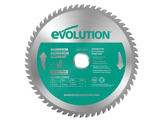 Aluminium Cutting Mitre Saw Blade 210 x 25.4mm x 60T, Evolution