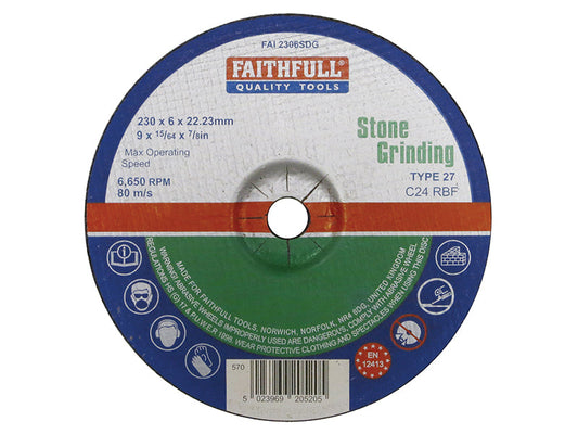 Depressed Centre Stone Grinding Disc 230 x 6 x 22.23mm, Faithfull