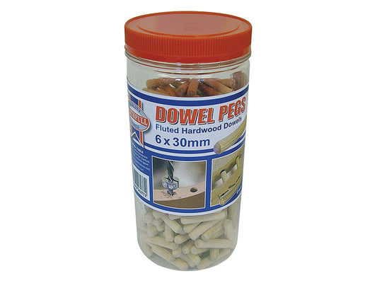Wood Dowels Fluted 30 x 6mm (Tub 300), Faithfull