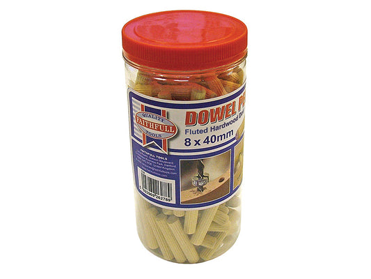 Wood Dowels Fluted 40 x 8mm (Tub 150), Faithfull