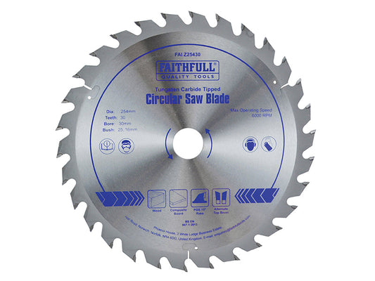 TCT Circular Saw Blade 254 x 30mm x 30T POS, Faithfull