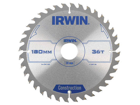 Construction Circular Saw Blade 180 x 30mm x 36T ATB, IRWIN®